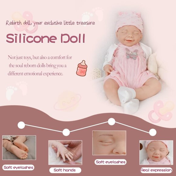 🆕18Inch Realistic Full Body Silicone Reborn ivory White Baby Girl Smiling Dolls - Picture 8 of 12
